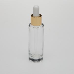 1 oz (30ml) Deluxe Cylinder Bottle Clear Glass (Heavy Base Bottom) with Serum Droppers