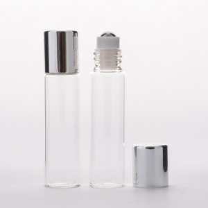 Slim Cylinder Roll-On 5ml (1/6 oz) Clear Glass Bottle with Stainless Roller and Silver  Cap