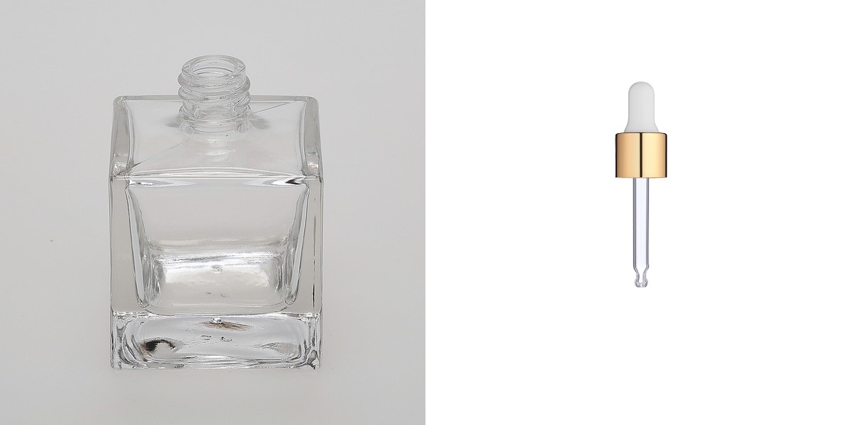 2 oz (60ml) Square Clear Glass Bottle with Serum Droppers