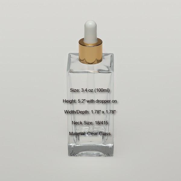 3.4 oz (100ml) Deluxe Square Clear Glass Bottle (Heavy Base Bottom)