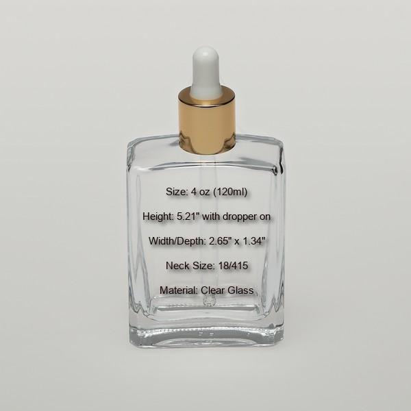 4 oz (120ml) Square Clear Glass Bottle with Serum Droppers