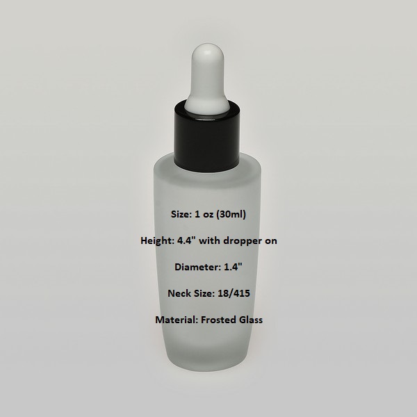 1 oz Frosted Glass Bottle with White Dropper