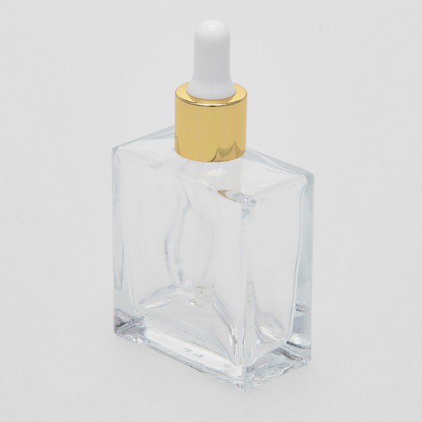 2 oz (60ml) Square Clear Glass Bottle with Serum Droppers