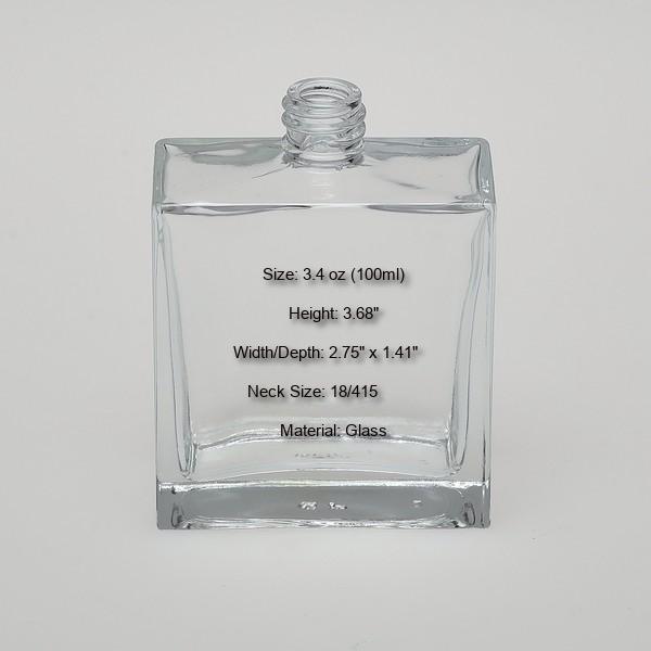 3.4 oz (100ml) Deluxe Flint Square Clear Glass Bottle - Case of 63