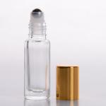 5ml (1/6 oz ) Roll-On Tall Cylinder Clear Glass Bottle (Stainless Steel Roller) with Color Caps