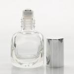 1/4 oz (7.5ml) Round-Cube Shaped Clear Glass Bottle (Heavy Base Bottom) with Stainless Steel Roller and Color Caps
