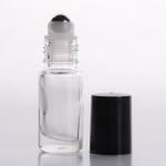 5ml (1/6 oz) Clear Cylinder Glass Bottle with Stainless Steel Roller and Black or White Cap