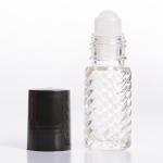 5ml (1/6 oz) Swirl Cylinder Glass Bottle with Plastic Roller and Black or White Cap