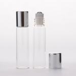 Slim Cylinder Roll-On 5ml (1/6 oz) Clear Glass Bottle with Stainless Rollers and Silver Caps-200pcs