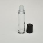 50ml (1.7 oz) Tall Roll-On Cylinder  Clear Glass Bottle with Black Cap