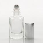 1/6 oz (5ml) Roll-On Short Cylinder Clear Glass Bottle (Heavy Base Bottom) with Stainless Steel Roller and Color Caps